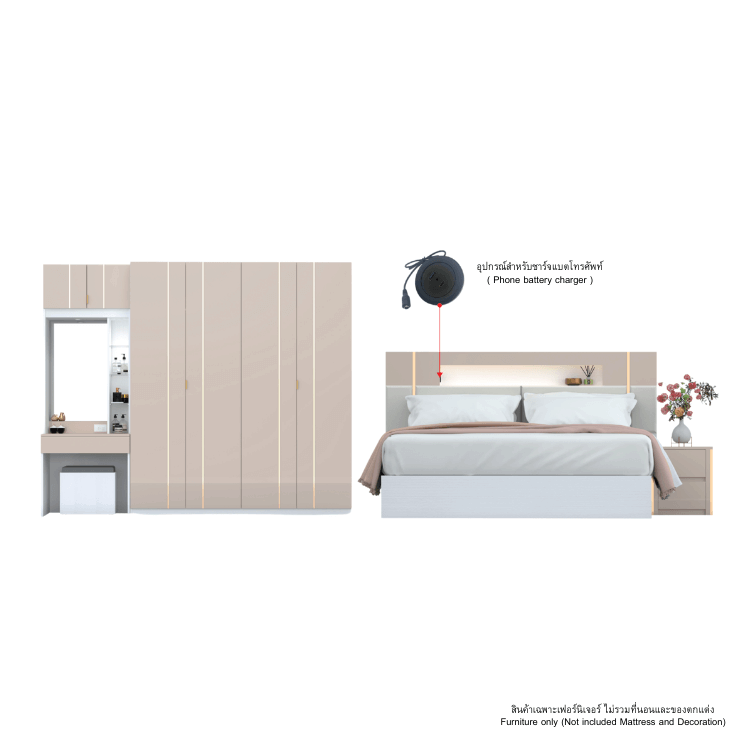 ชุดห้องนอน 6 ฟุต WISDOM DESIGN FURNITURE รุ่น NOBLE สีขาว/กลอสซี่เบจ_4